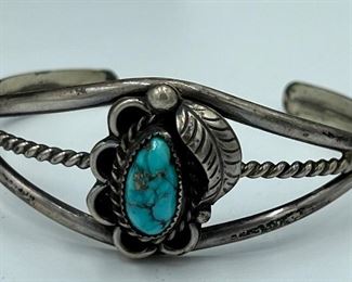 Southwest Style Cuff Bracelet - appears to be sterling, no marks were found. Interior measures about 2.5” 