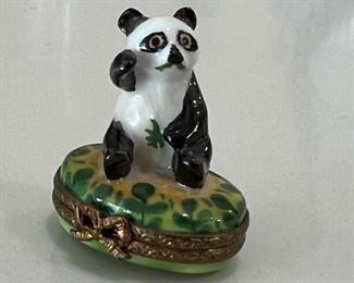 Miniature Panda Limoges Trinket Box measuring under 2” 