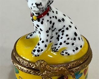 Miniature Dalmatian Figurine Limoges Trinket box. Measures under 2”