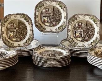 Johnson Brothers Christmas Friendly Village. Includes 12 dinner plates, 12 square salad plates and 12 bowls. A very beautiful Christmas themed pattern! 