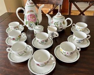 Portmeirion Botanic Garden Tea Set including two teapots, cream/sugar set, 8 teacups and saucers. All in very good condition. 
