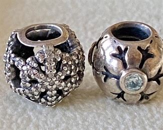 Two Snowflake Pattern Sterling Pandora Beads