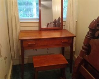 Vanity or desk. Solid wood. Bench and mirror are part of the set. 