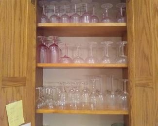 2 complete sets of crystal drinkware. Pink and clear. 
