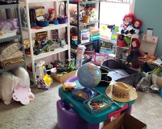 Children's clothing, decor, games, and dolls