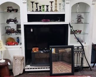 Candle holders, model cars, TVs, mirrors, lamps, fireplace supplies and more