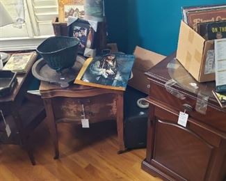 Vinyl albums and vintage night stands
