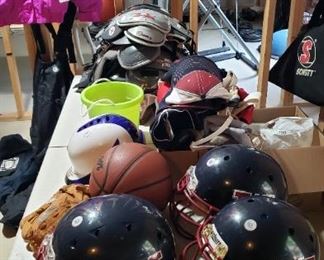 Football helmets, pads and sporting goods