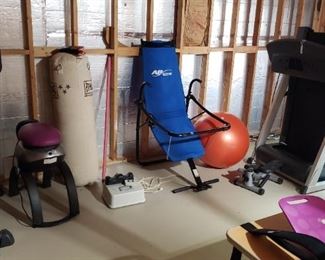 Elliptical, treadmill, punching bag, training and workout equipment