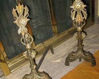 Art Deco brass andirons  BUY IT NOW  $ 595.00 PAIR  