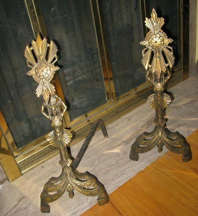 Art Deco brass andirons  BUY IT NOW  $ 595.00 PAIR  