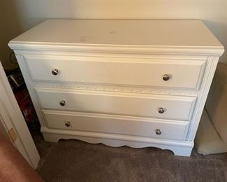 $50 - White 3 Drawer Wood Dresser - 40" x 18" x 30"H