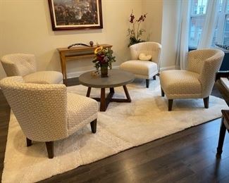 $500- Set of 4 La-Z-Boy Nolita Armless Slipper Chairs  JR93-8                                                                                   
Not only is the Nolita a conversation starter, pair two of them together and they’re a perfect place to have one. And the fact that you can customize the welt for a designer look certainly gives you something to talk about. What’s more, this petite, armless slipper chair fits just about anywhere.
Petite and versatile, this armless slipper chair brings the room together and fits just about anywhere
Decorative wood legs and welt trim up the style quotient.  33" x 30" x 33"H