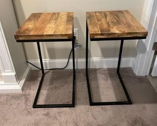 $75 - Matching Pair Faux Wood, Black Metal Side Tables JR93-6                                                                                               Great pair of side table that can easily be moved in front or the sofa for a casual weekend dinner in front of the TV with a good movie!                                                         18" x 14" x 26"