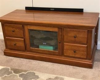 $125 - Wood Media 4 drawer Cabinet JR93-5                      Great space saver with an updated mission style. Great for transitional style.                                                                               53" x 21" x 24"H