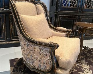Custom made Marge Carson Accent Chairs with hand painting and Upholstery $3,500 each 