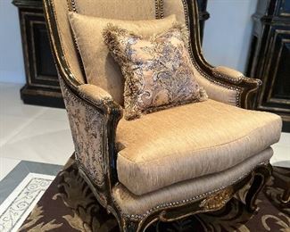 Custom made Marge Carson Accent Chairs with hand painting and Upholstery $3,500 each 