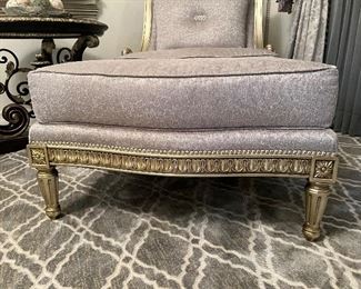 Hand Painted and Custom Upholstered Marge Carson Huntington Manor Chairs with Matching Ottomans. Over $12k Retail. Our price $9800 for the pair 