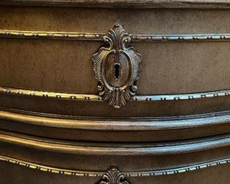 Marge Carson GT Nightstands. Bronzed Silver Finish with Metal Leaf and Polished Michelangelo Marble. Retail over $9800 Each. Our price $6,400 Each 