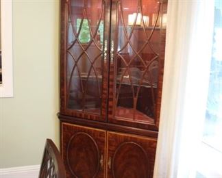 Pair Thomasville lighted corner cabinets