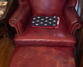 Leather Hancock and Moore Chairs and Ottomans