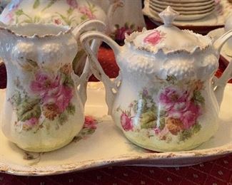 Old Porcelain Creamer, Sugar and Underplate
