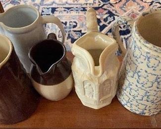 Old Stoneware and Spongeware Pitchers