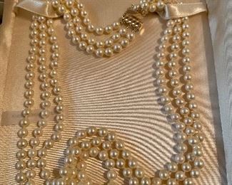 Three Pearl Strand with Gold Clasp 