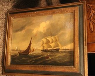 Antique sailing ship oil painting