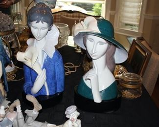 Lladro Woman with Blue Eyes & a Calla Lily" & "Woman with a hat & Calla Lily"