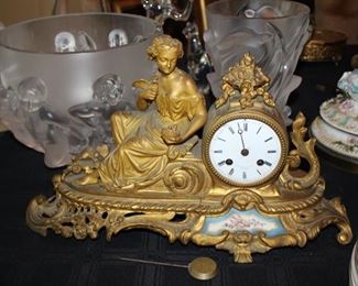 Antique figural bronze clock