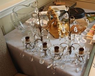 Pair vintage crystal candle sconces