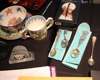 Tiffany sterling baby spoons & ceramics