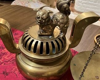 Vintage brass foo dog incense burner