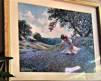 Framed bluebonnet print by William A.  Slaughter (1923 - 2003)