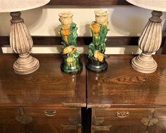 Matching nightstands; lamps; candleholders