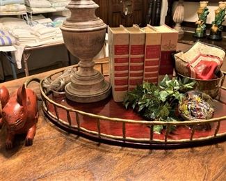 Brass tray with red accent