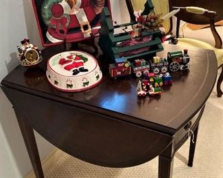 Drop leaf side table; Christmas decorations