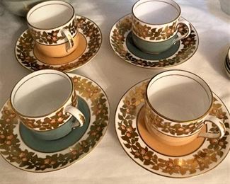 Four bone china cups & saucers, made in England, for Tiffany & Company