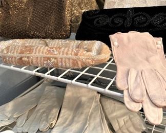 Kid and cloth gloves; evening bags