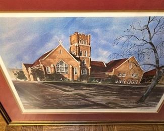 Framed numbered print  (19/200) of the Christ Episcopal Church - Artist: the late Tylerite A.C. Gentry 