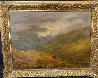 S041 Signed Pastoral Oil Painting in Gold Frame