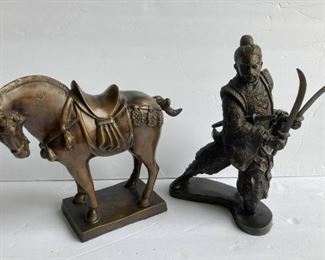 S051 Presumed Cast Bronze Samurai Warrior And Horse Statues