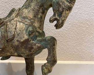 S072Chinese Bronze Tang Horse On Wood