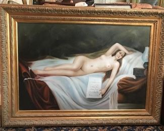 Oil on canvas nude painting.