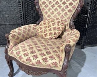 Beautiful Sturdy Antique Mahogany Chair with Cushion
