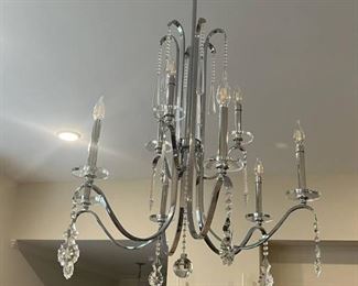 Modern Chrome and Glass 9 Arm Chandelier with Crystals