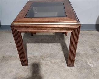 Mid Century End Table with Glass Top
