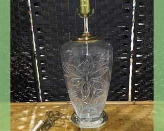 Pretty Cut Glass Table Lamp with Goldtone Base and Cap
