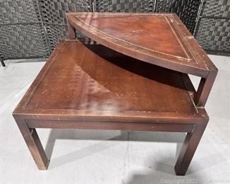 Unique Vintage Square Corner Table with Triangular Curved Top Shelf